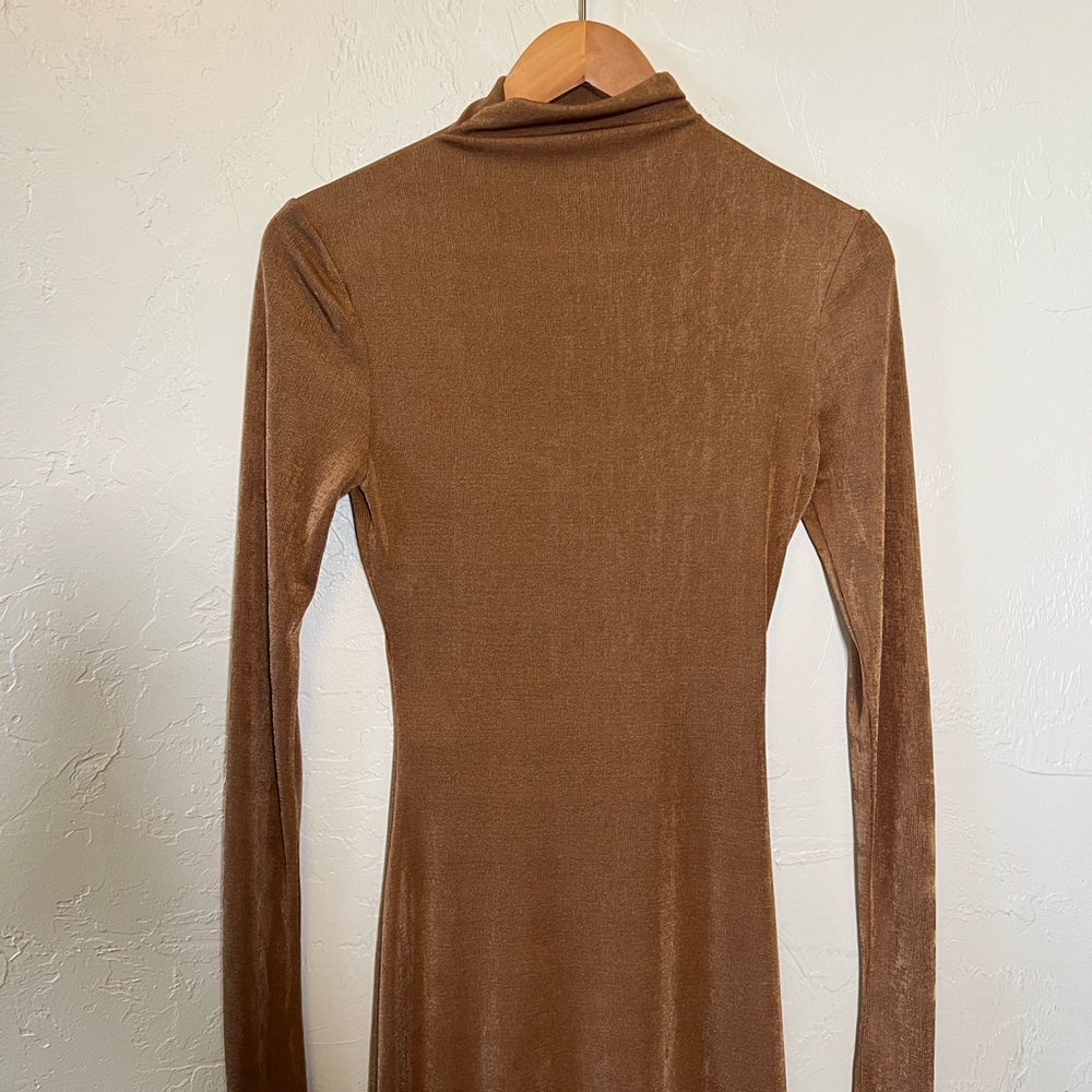 SER.O.YA Bronze Long Sleeve Maxi Dress XS | Mock Neck Bodycon Column Dress